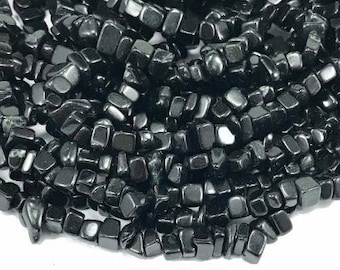 Black Gemstone Chips, 34 Inch Strand, Approx 4-9mm, Small to Medium Black Dyed Stone, Drilled Gemstone Beads, Jewelry Supply, Holiday Gift