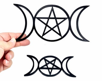 Triple Moon with Pentacle Wall Art, Wiccan Pentagram Decoration, Celestial Altar Tile, 3D Printed Gift,, Holiday Gift Mothers Day