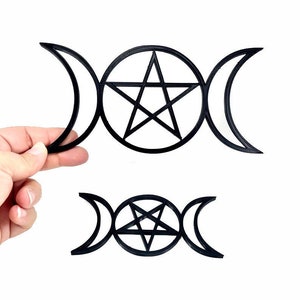 Triple Moon with Pentacle Wall Art, Wiccan Pentagram Decoration, Celestial Altar Tile, 3D Printed Gift,, Holiday Gift Mothers Day