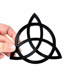 Black Triquetra Circle Decoration, Trinity Knot Altar Tile, 3D Printed Wiccan Decor Gift,