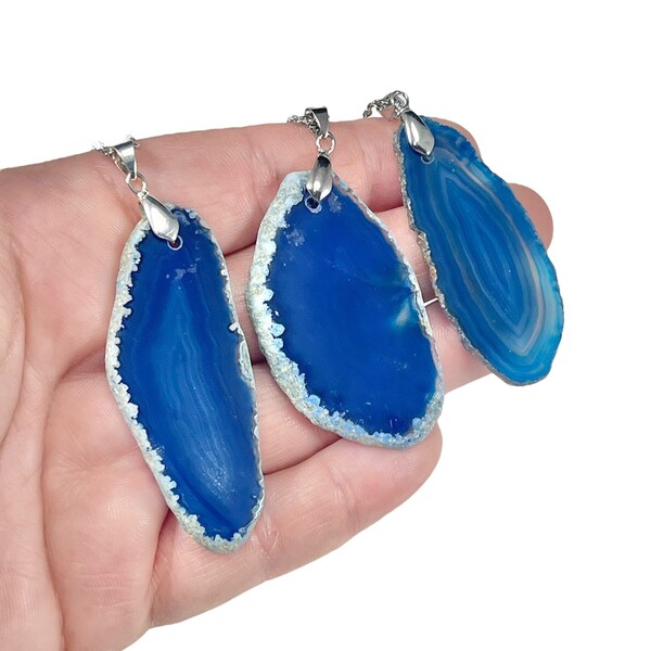 Blue Agate Slice Pendant, Natural Blue Geode Necklace, Choose your stone!, Holiday Gift Mothers Day