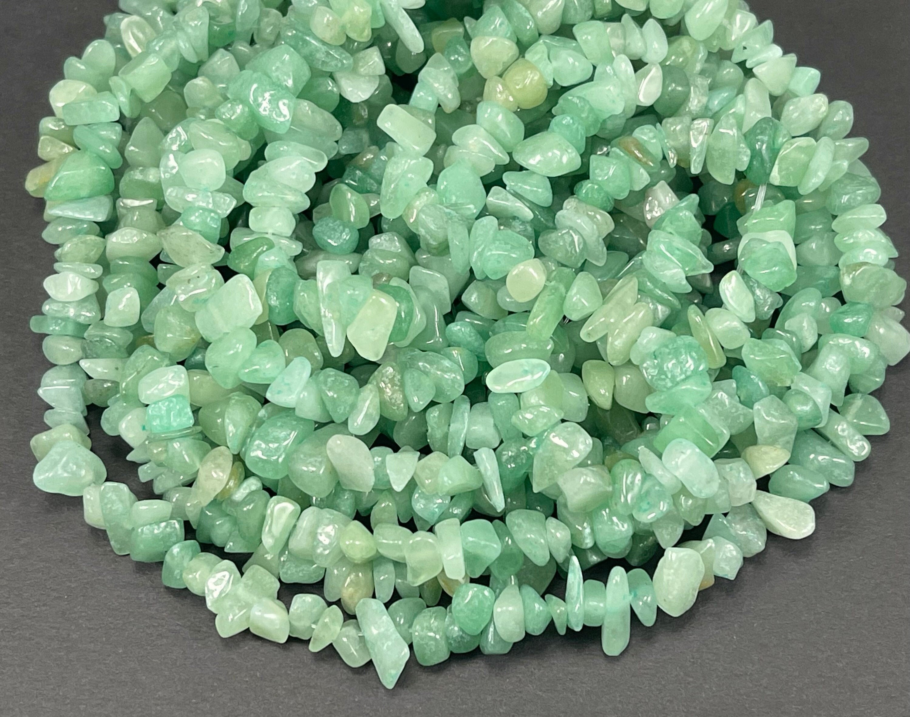 Green Aventurine Chips, 36 Inch Strand, Small to Large Natural Pre Dr…