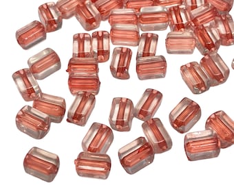 50 Clear and Salmon Pink/Red Rectangle Beads, 10mm x 6mm Mothers Day