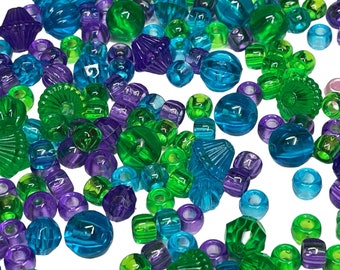 100 Grams Blue Green Purple Acrylic Beads, Large & Small Mixture, Lightweight Assorted Beads Mothers Day