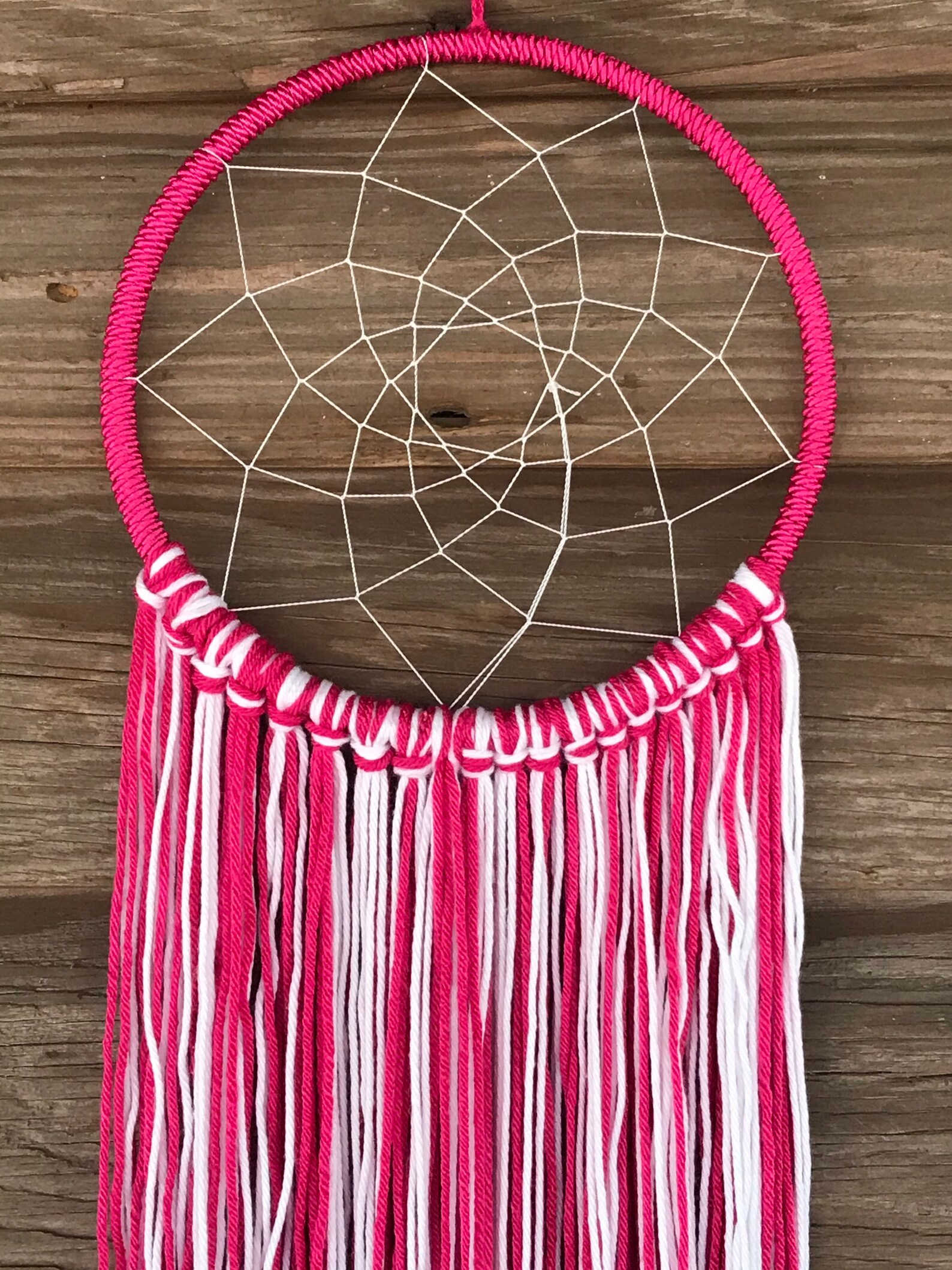 Pink and White Dream Catcher Yarn Dream Catcher with Fringe Etsy