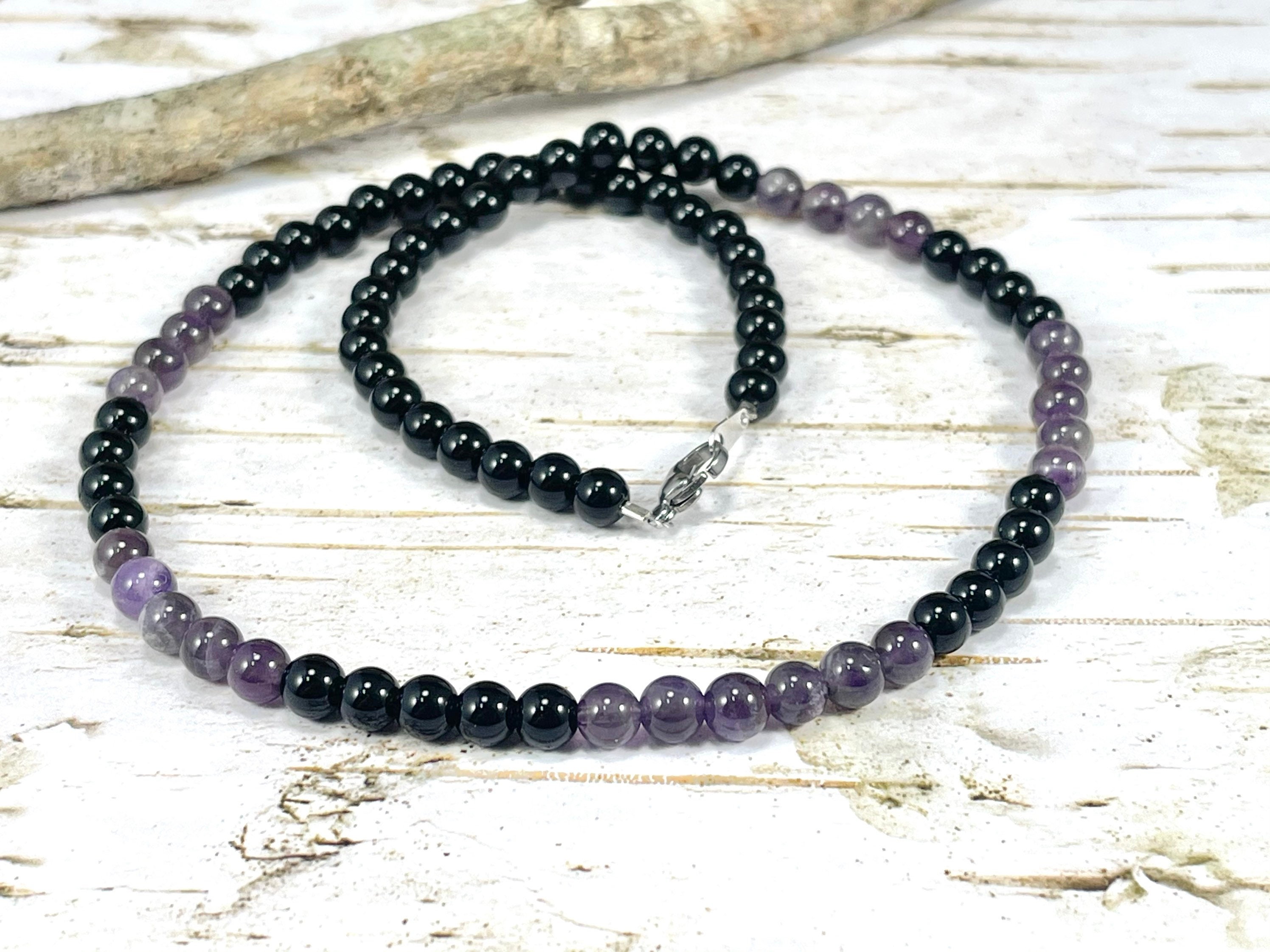 amethyst and obsidian necklace