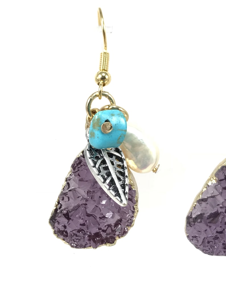 Purple Amethyst Earrings with 18k Gold Hooks Amethyst Cluster Earrings