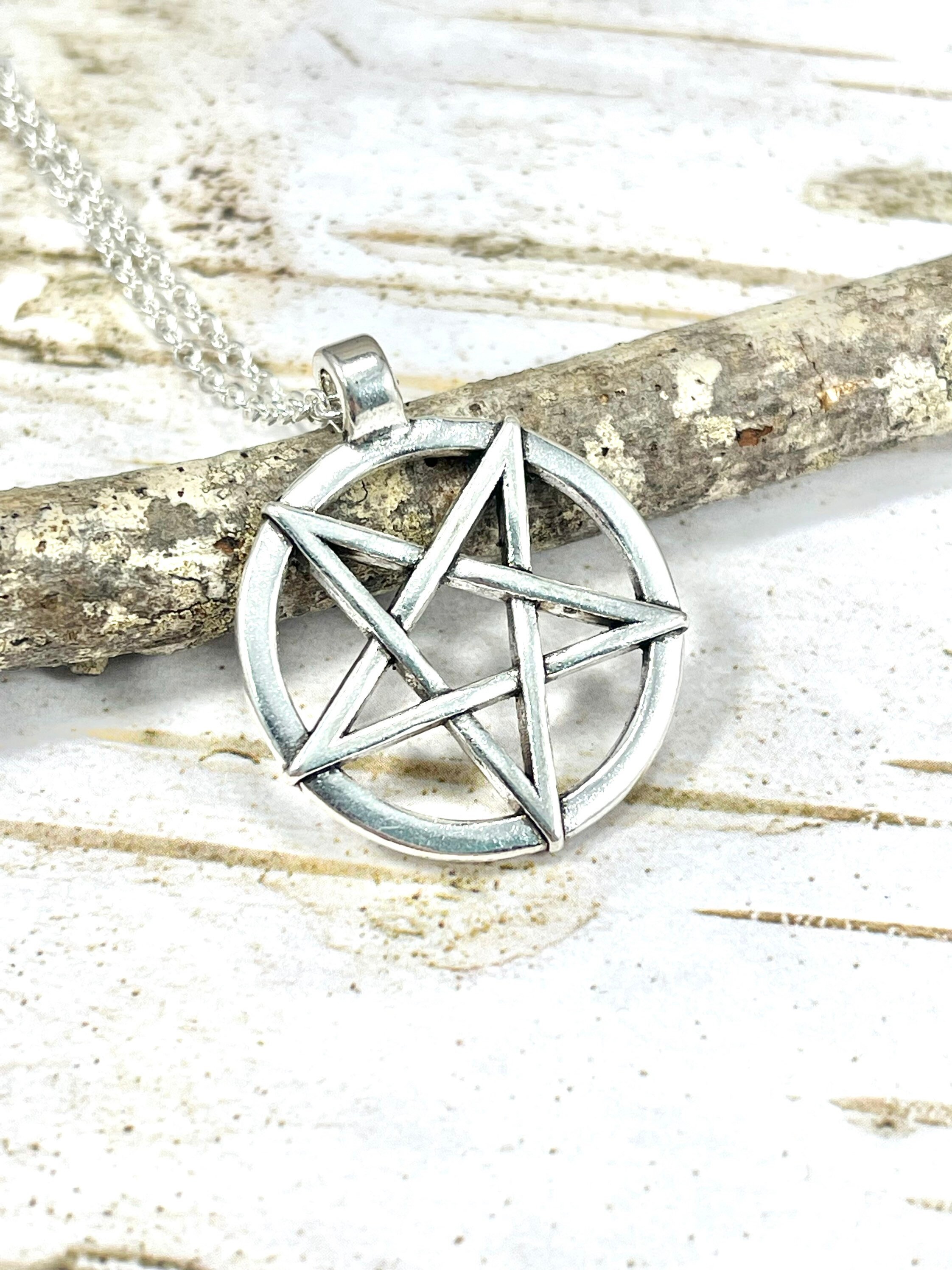 Silver Inverted Pentacle Pendant Necklace, Inverted Star