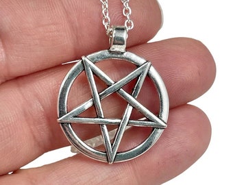 Silver Inverted Pentacle Pendant Necklace, Inverted Star Symbol Necklace, Satanic Occult Jewelry, Wiccan jewelry, Holiday Gift