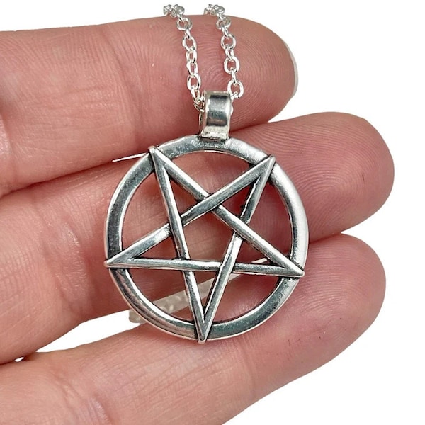 Silver Inverted Pentacle Pendant Necklace, Inverted Star Symbol Necklace, Satanic Occult Jewelry, Wiccan jewelry, Holiday Gift