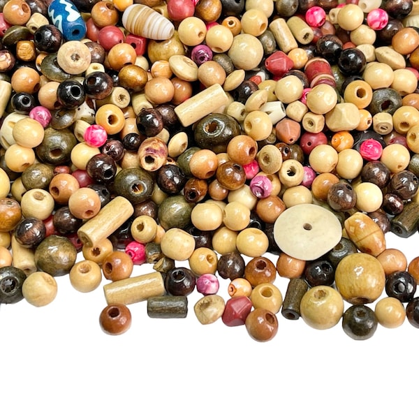 Large Wood Bead Mixture, Natural and Dyed Assortment, 50 or 100 Grams Grab Bag, Crafting Supply, Holiday Gift Mothers Day