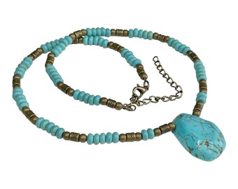 Magnesite & Bronze Beaded Necklace, Southwestern-Inspired Necklace,  17-20" Adjustable, Mothers Day