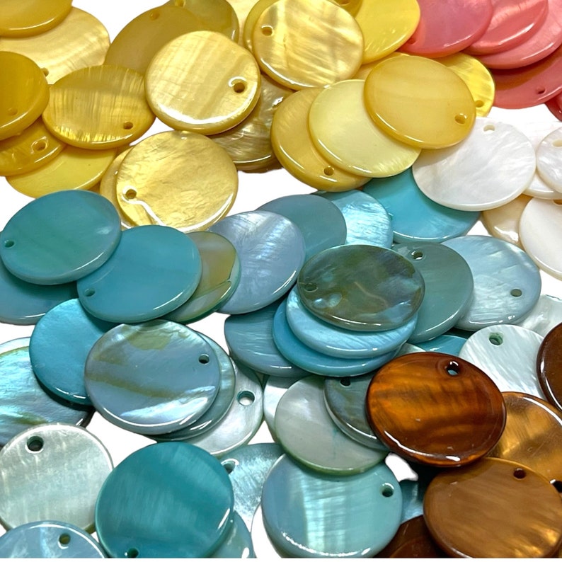 Shell Disc Tops 15 Pieces Father of Pearl Shell Drops, Top Drilled, Shell Coin Charms ...