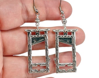Silver Guillotine Charm Earrings, Executioner Jewelry, With Sterling Silver or Stainless Steel Ear Wires, Mothers Day Gift