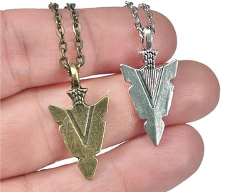 Bronze or Silver Arrowhead Necklace, Tribal Pendant, Symbol of Protection, Custom Chain Length