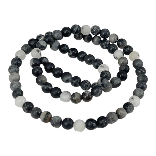 Black White & Gray Jasper Beaded Necklace, Multi-Stone, Gemstone Jewelry, Holiday Gift Mothers Day