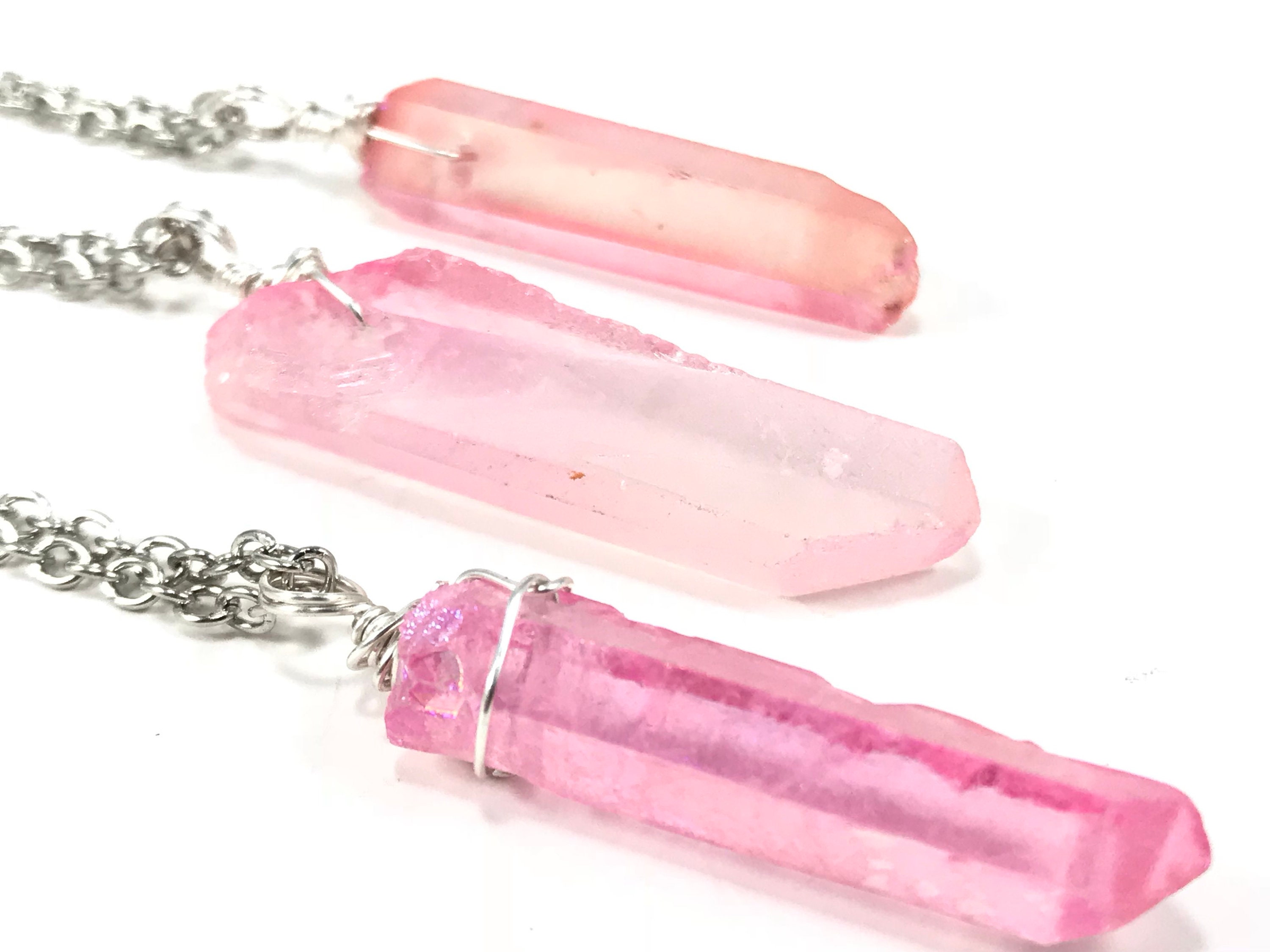 Pink Raw Crystal Necklace Quartz 1
