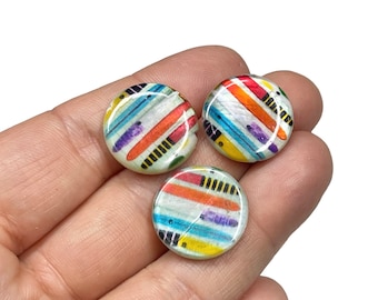 10pc Surfboard Print Shell Beads, 20mm x 3-5mm White Flat Round Beads, Center Side Drilled Beach Themed Beads, Jewelry Supplies