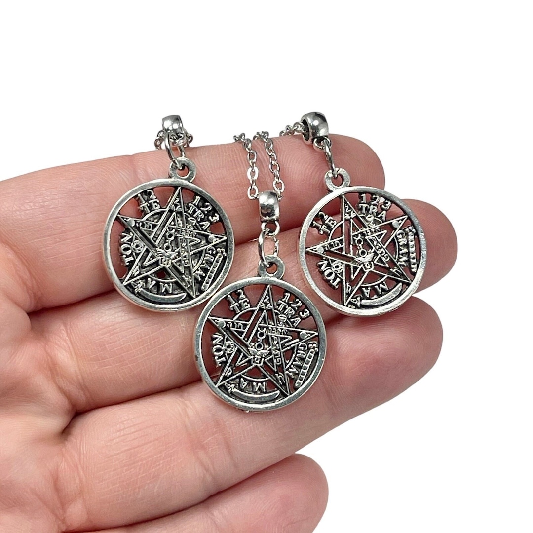 Tetragrammaton Pentacle Charm Necklace, Silver Plated Yahweh Pendant