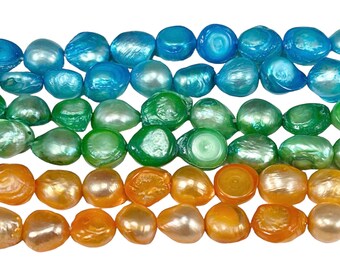 Freshwater Cultured Pearl Beads, 15 Inch Strand, 8-10mm Flat-sided Potato Shape, Dyed, Holiday Gift Mothers Day