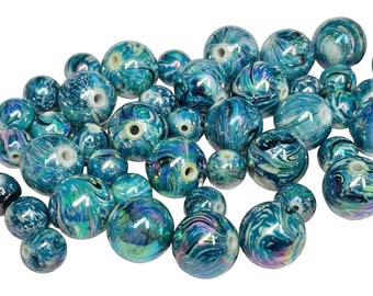 Chunky Blue and Purple Swirl Round Beads, 11 & 17mm Lightweight Acrylic Beads