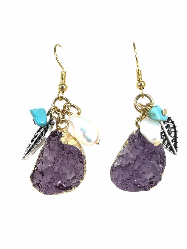 Purple Amethyst Earrings with 18k Gold Hooks Amethyst Cluster Earrings