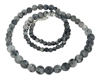 Gray Jasper Beaded Necklace, Shades of Gray Taper Gemstone Jewelry, Holiday Gift Mothers Day