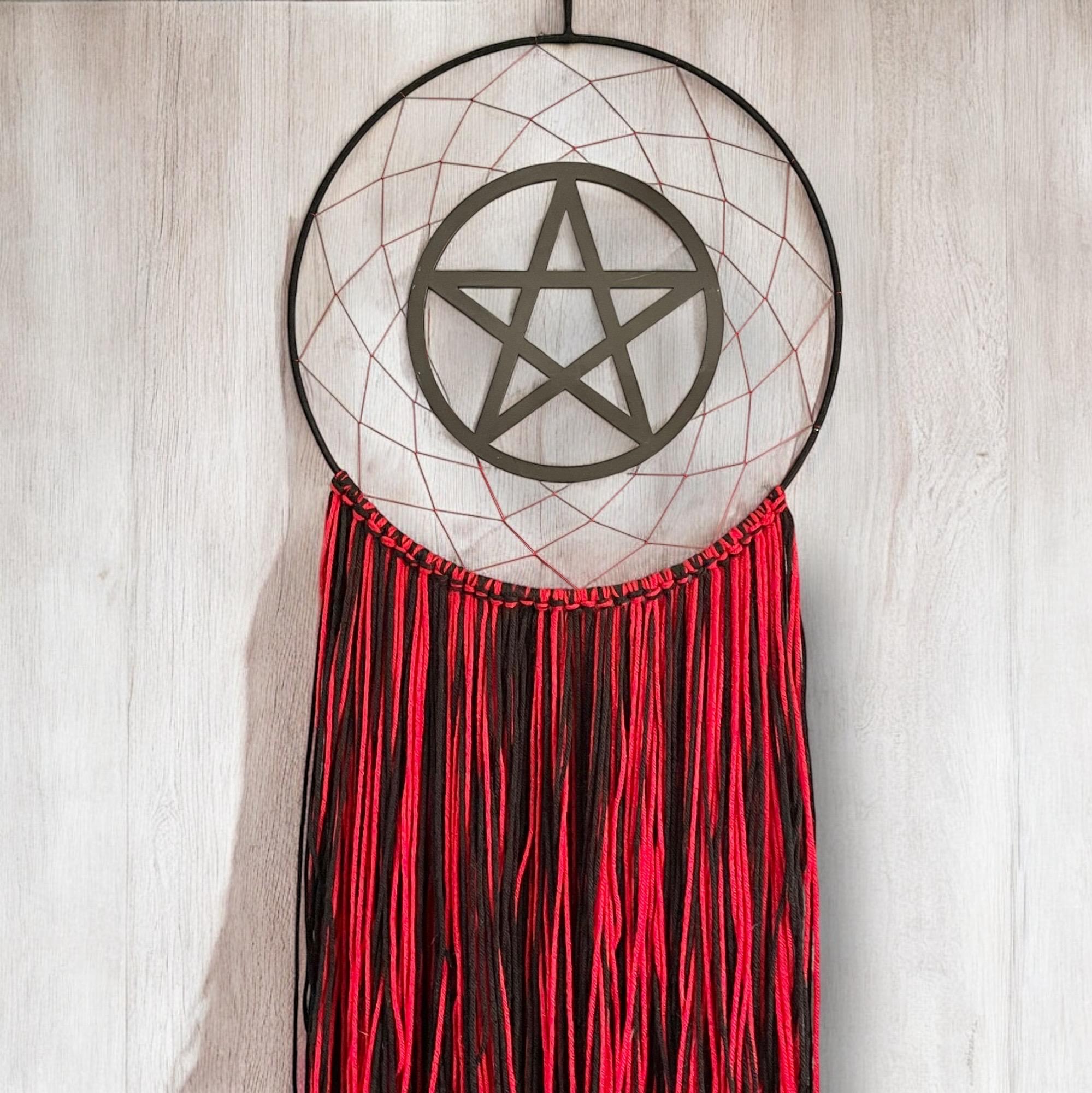 Handmade Silver Pentagram Angelwing Dreamcatcher Drop Earrings - Wicca Pagan Witch Jewelry Gift