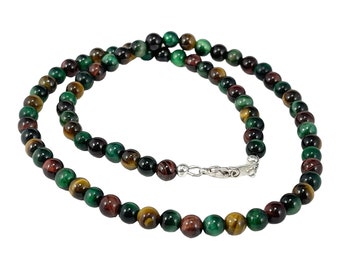 Tiger's Eye Necklace, Red, Brown, and Green Tiger's Eye Beaded Jewelry, Holiday Gift Mothers Day