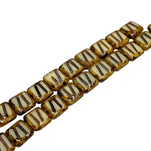 12pc Czech Glass Neutral Beads, Flat Square Beads, 10mm x 4mm, Brown & Beige Jewelry Supply