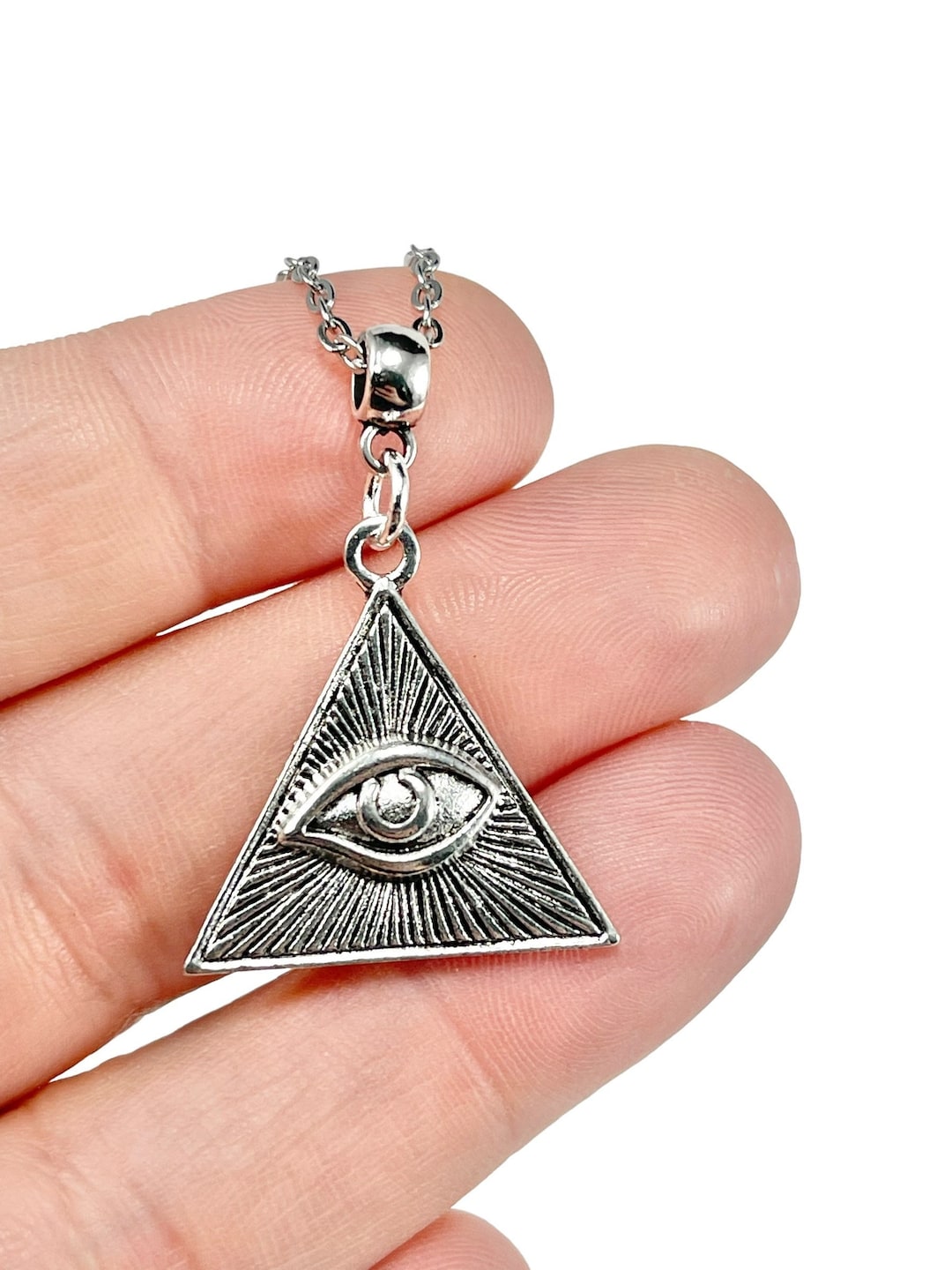 Eye of Providence with Turquoise Crystal Pendant 925 Sterling Silver Necklace