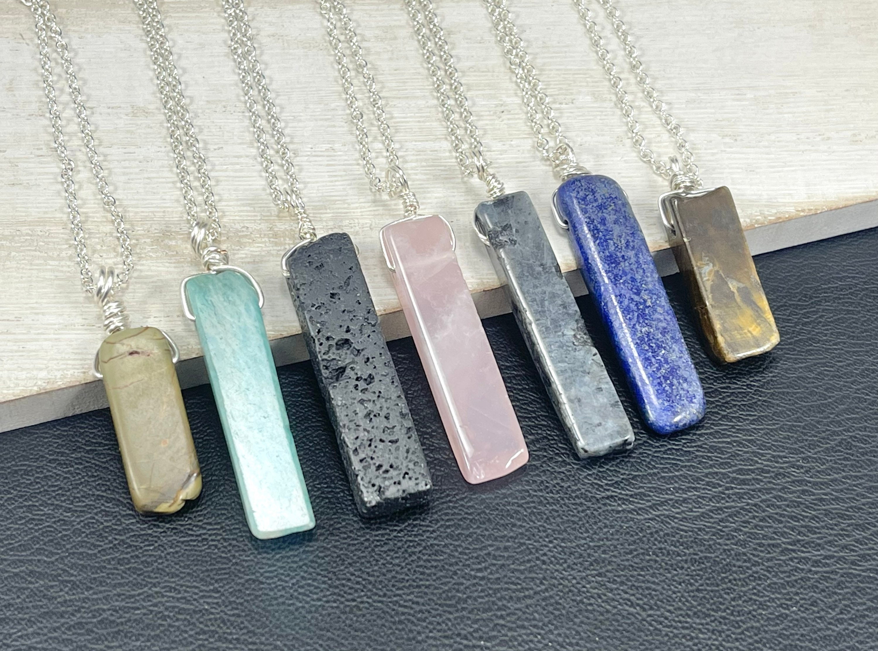 Gemstone Bar Pendants Vertical Gemstone Bar Necklace Choose Etsy