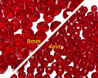 Red Acrylic Beads, 4mm or 8mm, Faceted Round, Loose Beads Mothers Day