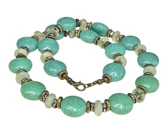 Faux Turquoise Necklace, Lightweight Acrylic Beaded Jewelry with Bronze Clasp Mothers Day