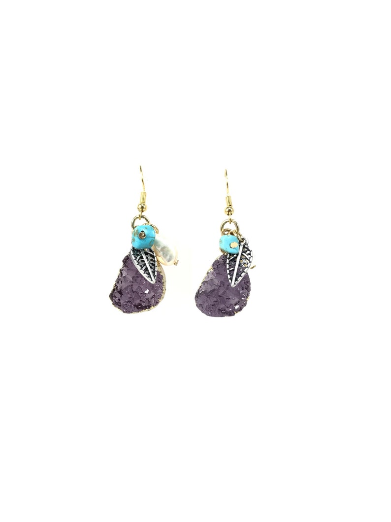 Purple Amethyst Earrings with 18k Gold Hooks Amethyst Cluster Earrings