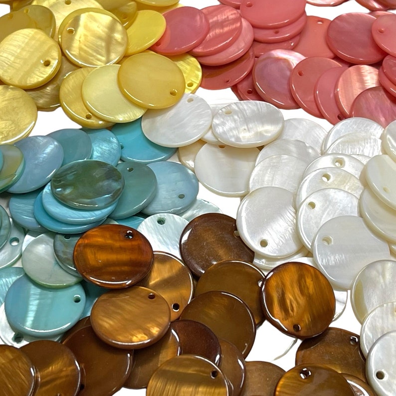 Mother of Pearl Shell Drops, Top Drilled Coin Charms - Etsy