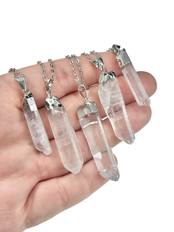 Clear Crystal Point Necklace Natural Clear Gemstone Pendant With Silver Plated Sterling Silver or Stainless Steel Chain Layering Jewelry Etsy