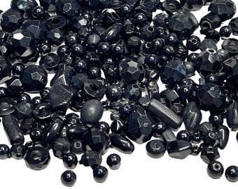 100 Grams Black Acrylic Beads, Large and small Mixture, Lightweight Assorted Beads Mothers Day