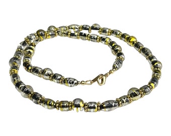 Metallic Striped Black and Gold Beaded Necklace, Multi Tone Jewelry Mothers Day