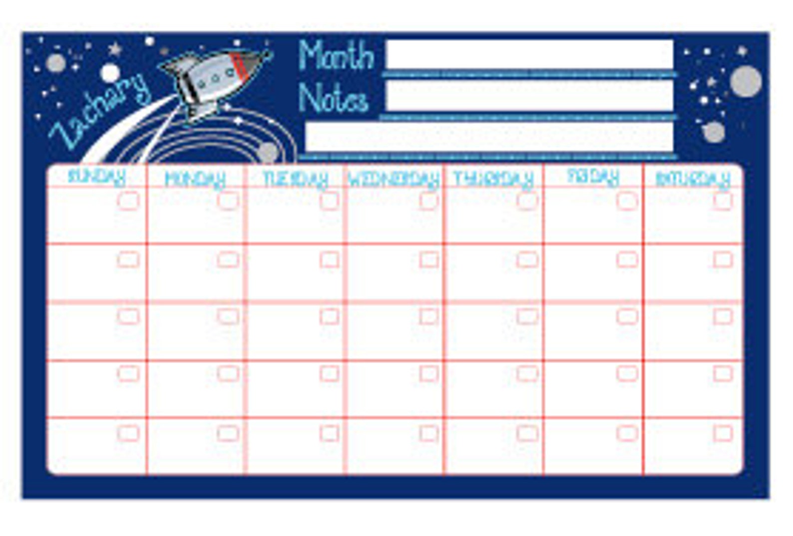 Personalized Rocket Ship Calendar Dry Erase Etsy