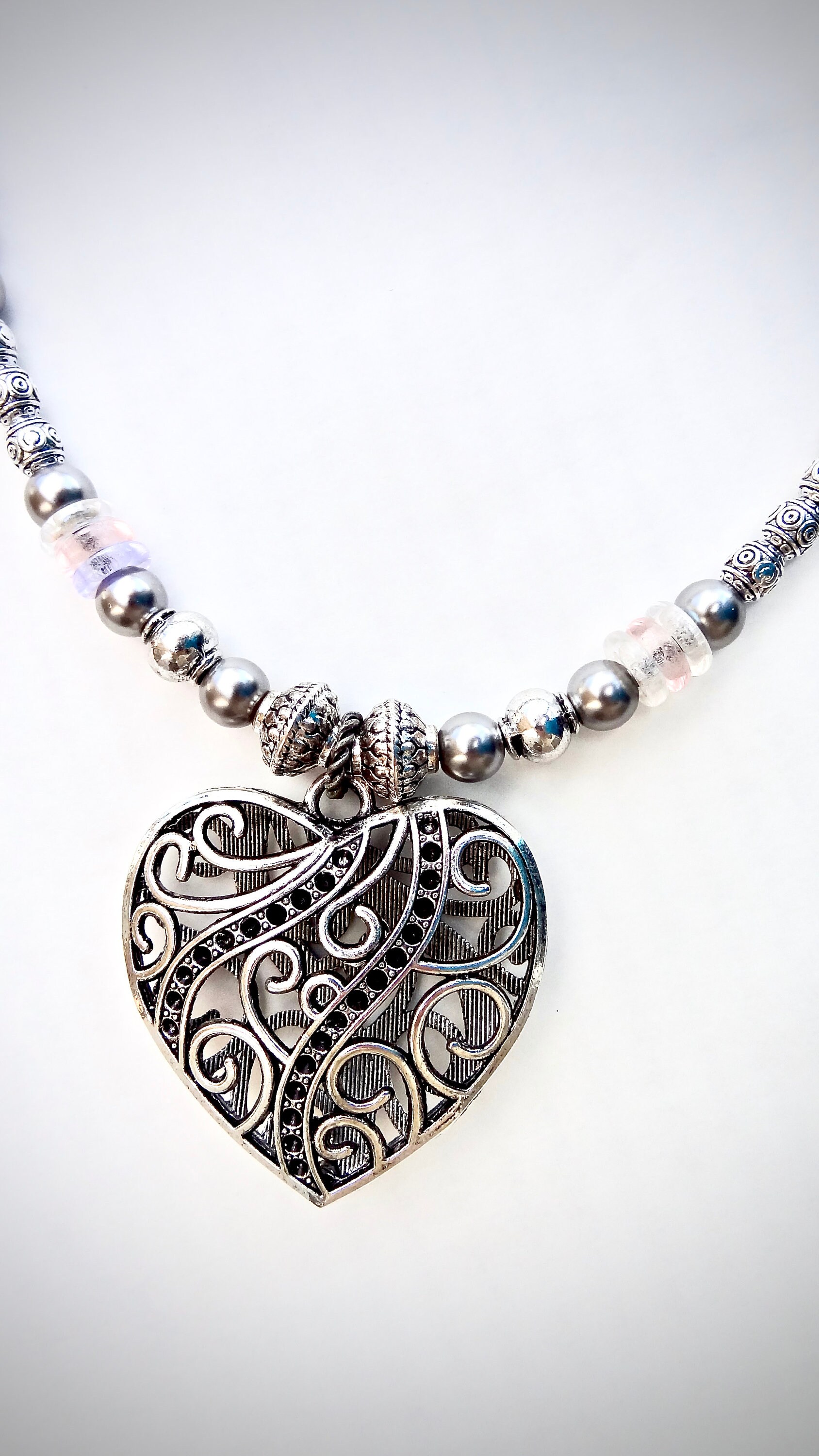 Heart Necklace Leather Necklace Silver Necklace Etsy.de