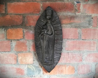 Mid-century Belgium Amphora Madonna and child wall plaque - Elie Van Damme