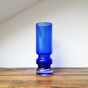 Vintage Norwegian Hadeland blue glass vase