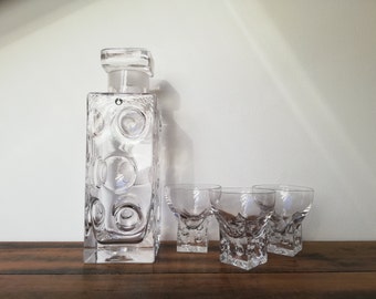 Vintage Swedish Pukeberg Glass decanter and glasses