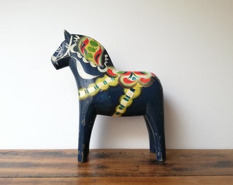 Vintage groot Zweeds Blauw Dala paard figuur - Nils Olsson