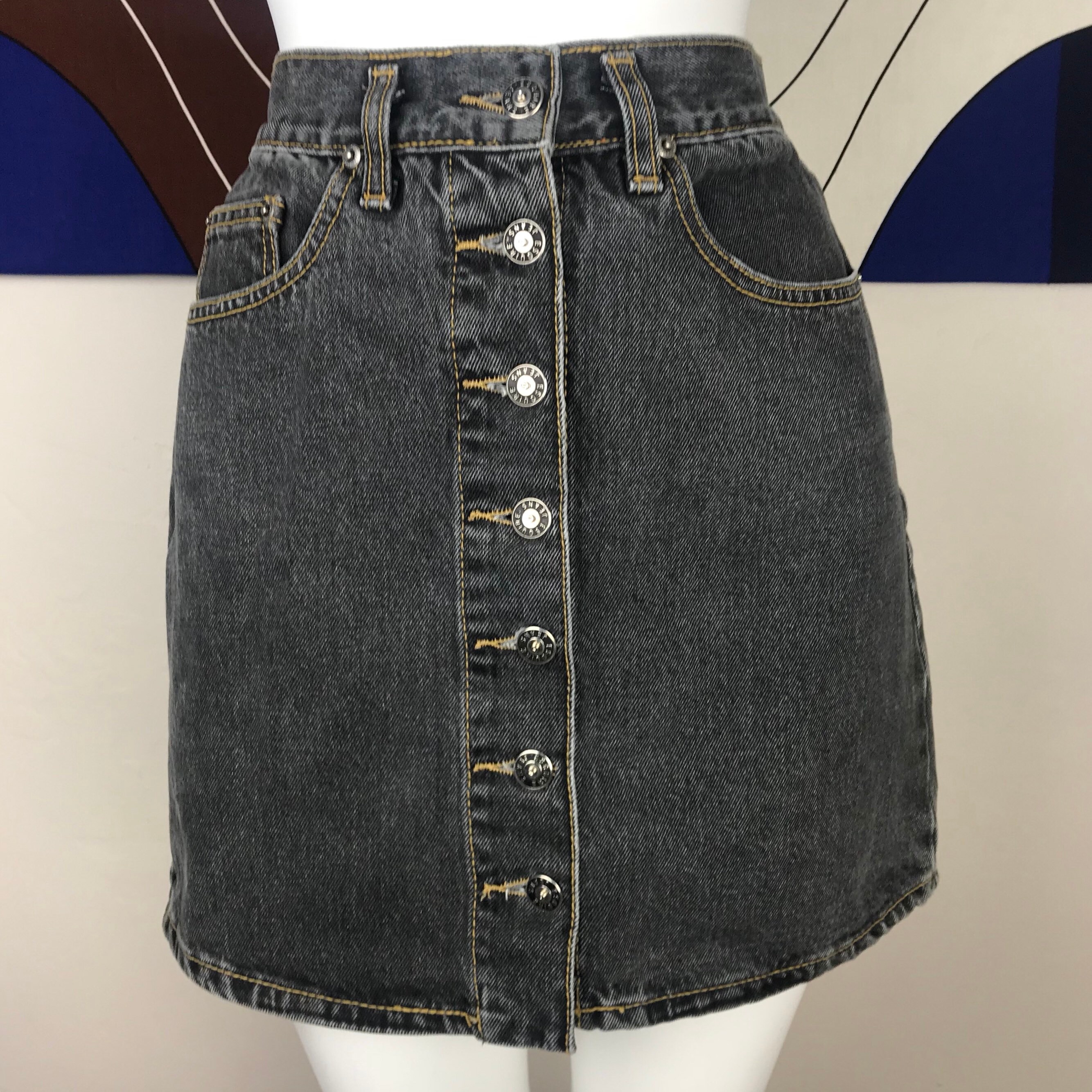 Black Denim Skirt Button Front