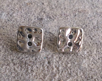 Silver Square Button Earrings