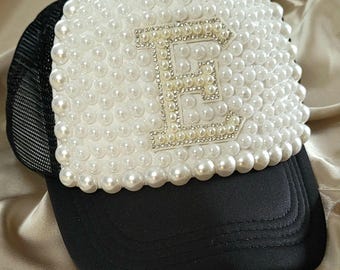 Pearl Panel (only) Embellished Trucker Hat with Personalized Initial