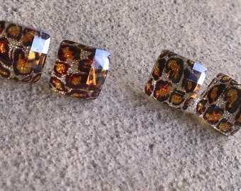 Leopard Print Gem Post Style Earrings