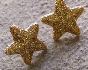 Glitter Star Post Style Earrings (Gold & Silver)